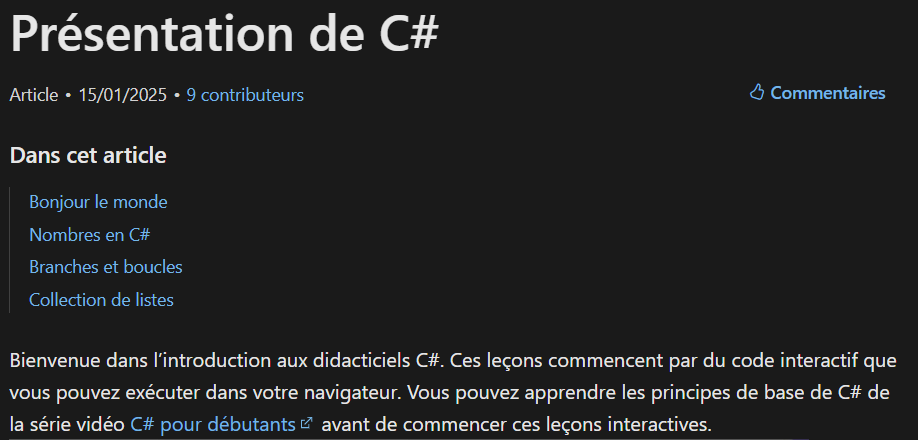Learn Microsoft - Tutoriel C#